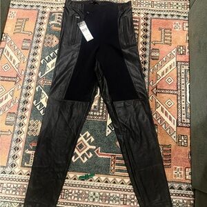 BCBGMaxAzria Black Faux Leather Panel Leggings M NWT